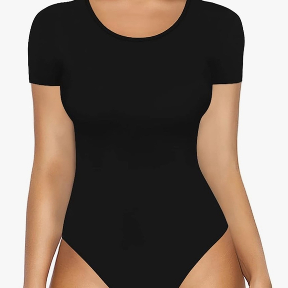 NWT MANGOPOP Women's Round Crew Neck Short Sleeve T Shirt Bodysuit - Picture 1 of 7